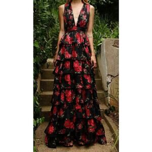 New Arrivals Sahara Tiered Maxi Dress - 2 - Deep V plunge neck